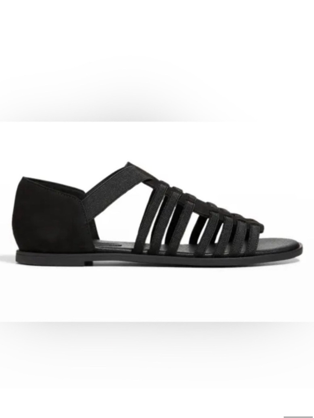 EILEEN FISHER Sandals NEW Gladiator Strappy Suede Flats Stretch Black Size 7.5